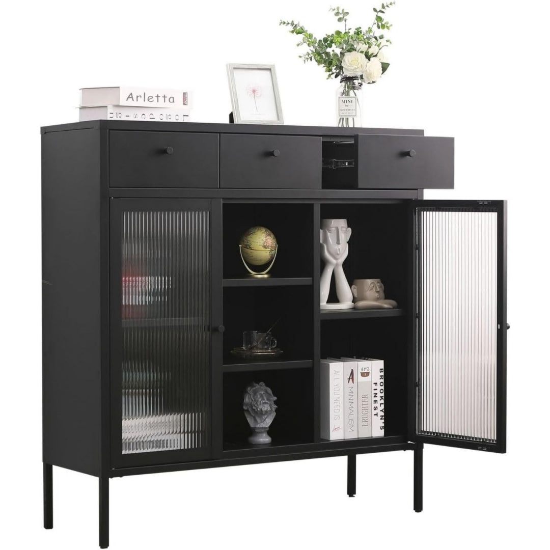 Aufbewahrungskommode Highboard Paris Schubladen Beistellschrank Wohnzimmer schwarz