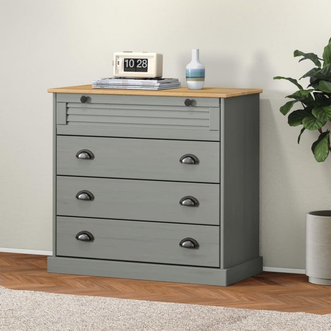 Schubladenschrank mit Schubladen aus Massivholz grau