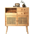 Stauraumschrank Buffet-Aufbewahrungsschrank Wohnzimmer Massivholz Rattan Lagerschrank natur