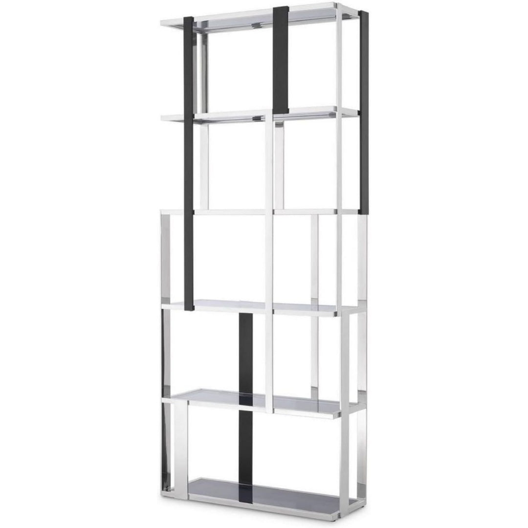 Schrankmoebel schwarz mit Ablagen mit Glas