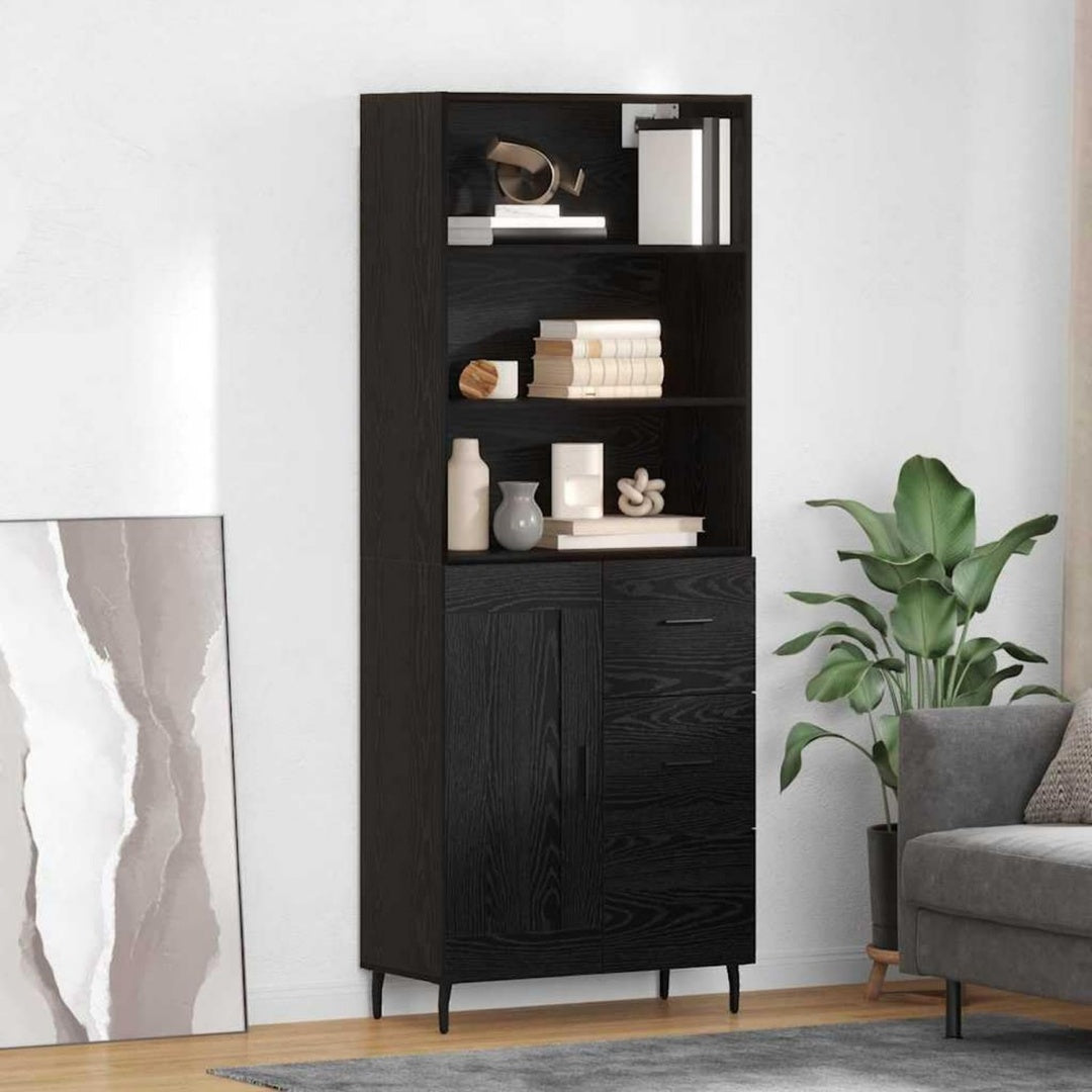 Kommode Modernes Sideboard Schwarz Eichen-Optik Regalen, schwarz