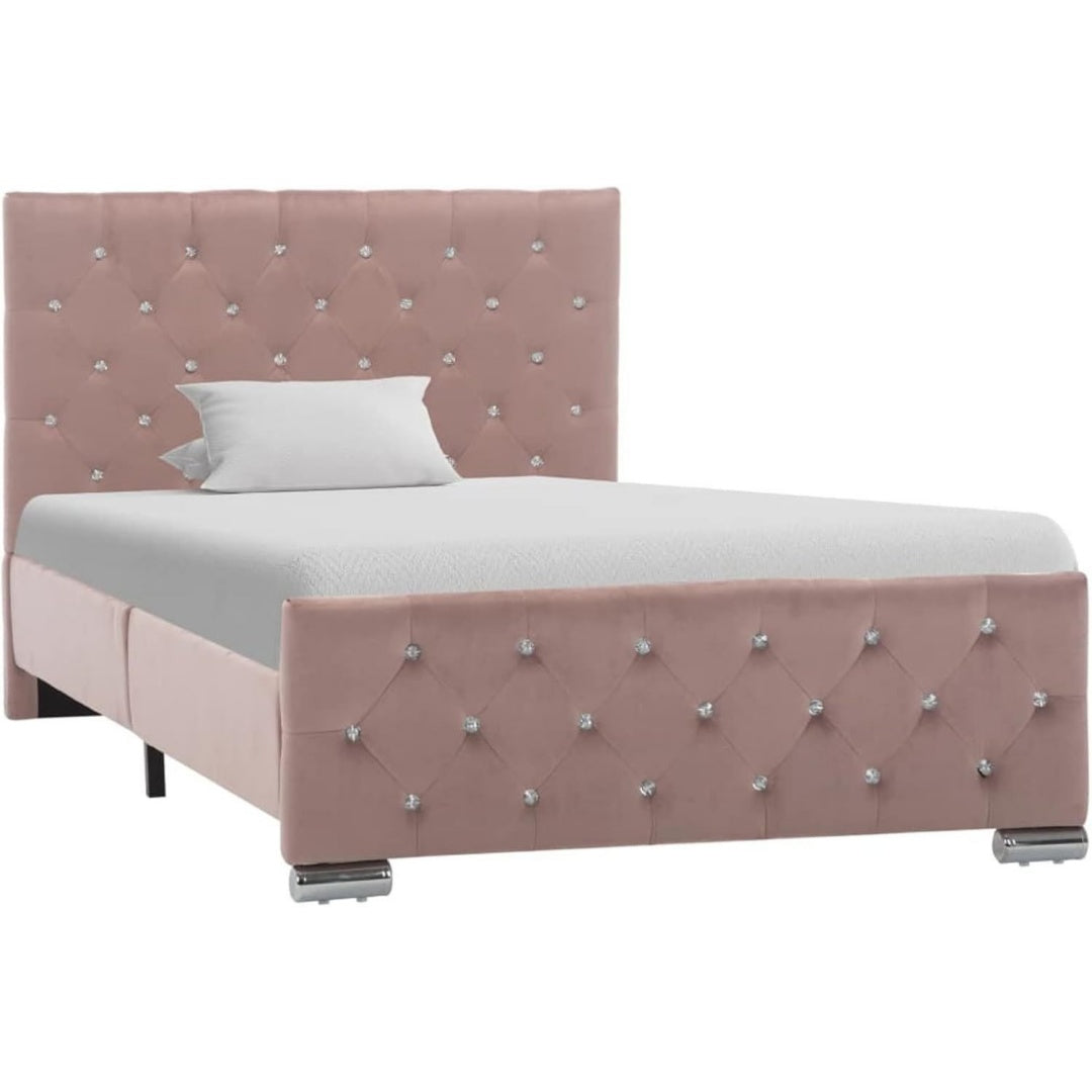Bett fuer Schlafzimmer mit Stahlgestell mit Metallgestell rosa