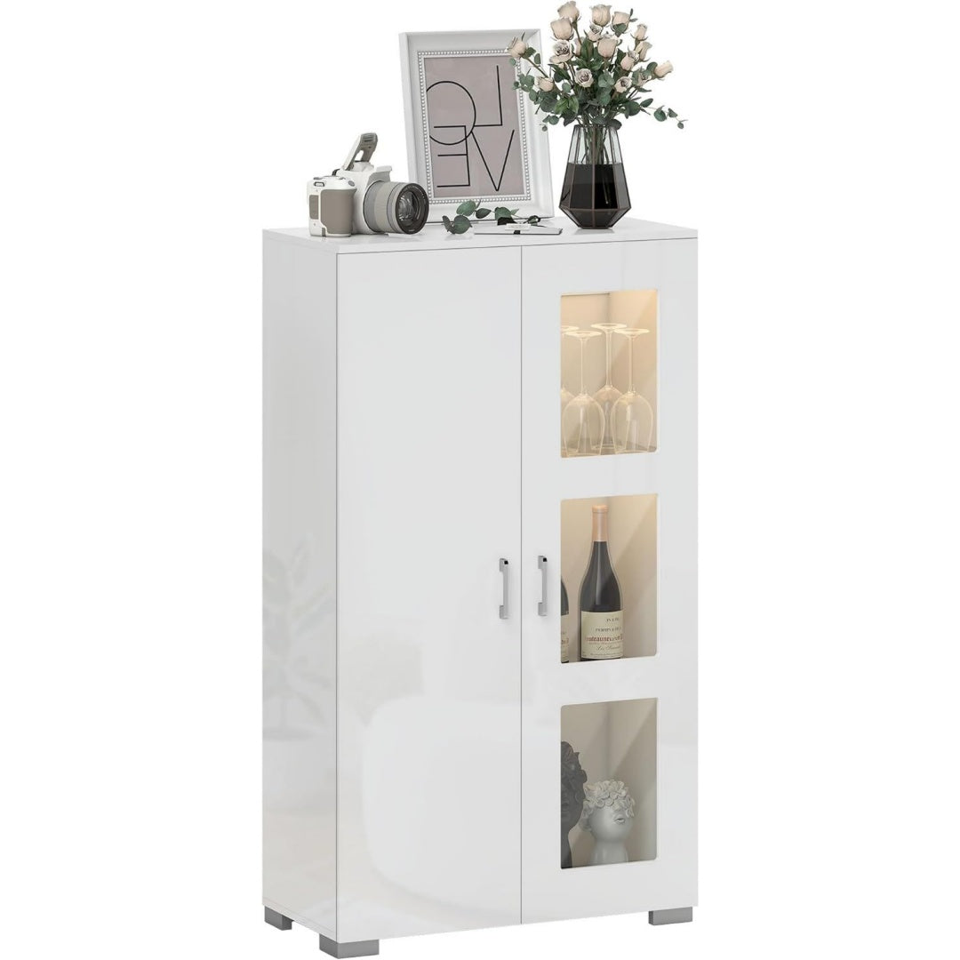 Kommode Hochglanz Sideboard Leuchten Vitrinenschrank schwarz